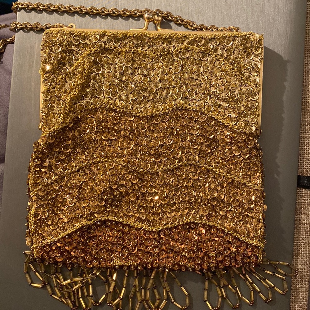 Gold hand beaded purse from Italy